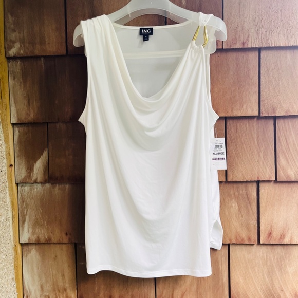 I.N.C. International Concepts White Womens  Asymmetrical Shoulder Draping Top XL - Picture 2 of 15